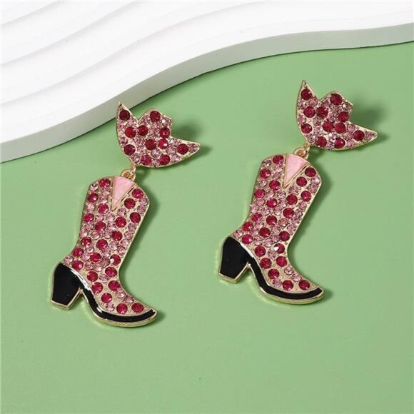 Rhinestone Cowboy Boot Dangle Earrings - Picture 3 of 15